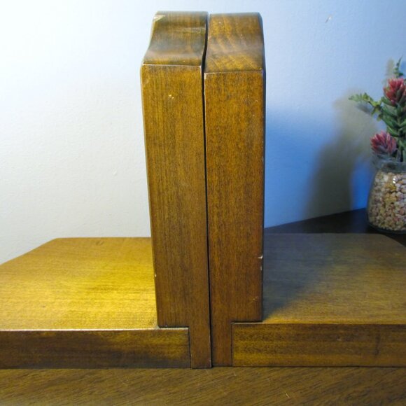Rustic Vintage Wood Bookends: 70's Era, Hand Crafted Folk Art, Bookshelf Must - Picture 2 of 8